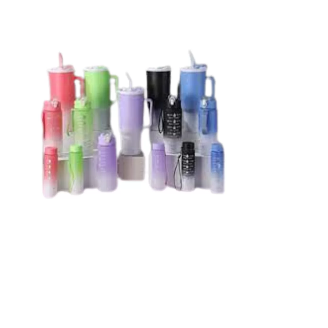 KIT 3 GARRAFAS PLASTICAS 1200ML, 600ML, 300ML  ROSA/AZUL - GOLDEN RIO