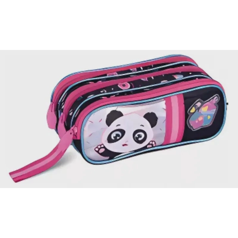 ESTOJO TRIPLO 21X9X6CM PANDA PRETO- CLIO