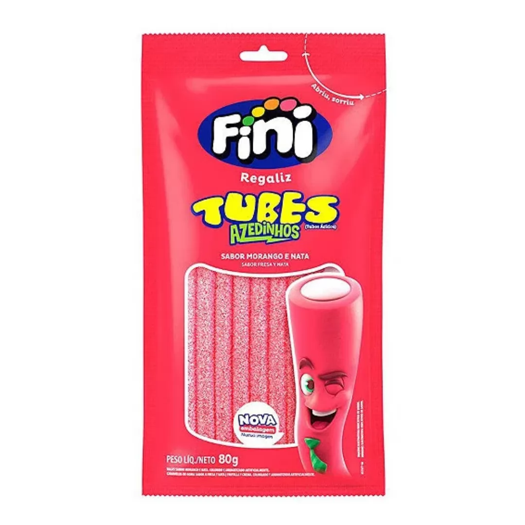 FINI REGALIZ TUBES MORANGO AZEDINHO 80G