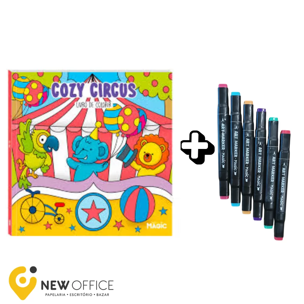 LIVRO DE COLORIR C/6 MARCADORES PONTA DUPLA COZY CIRCUS - MAGIC
