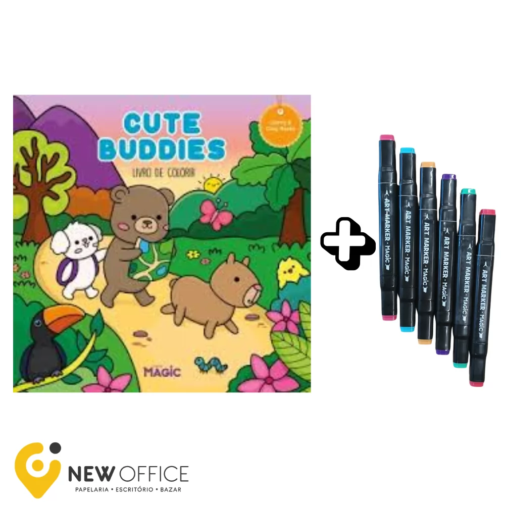 LIVRO DE COLORIR C/ 6 MARCADORES DUAS PONTAS CUTE BUDDIES - MAGIC