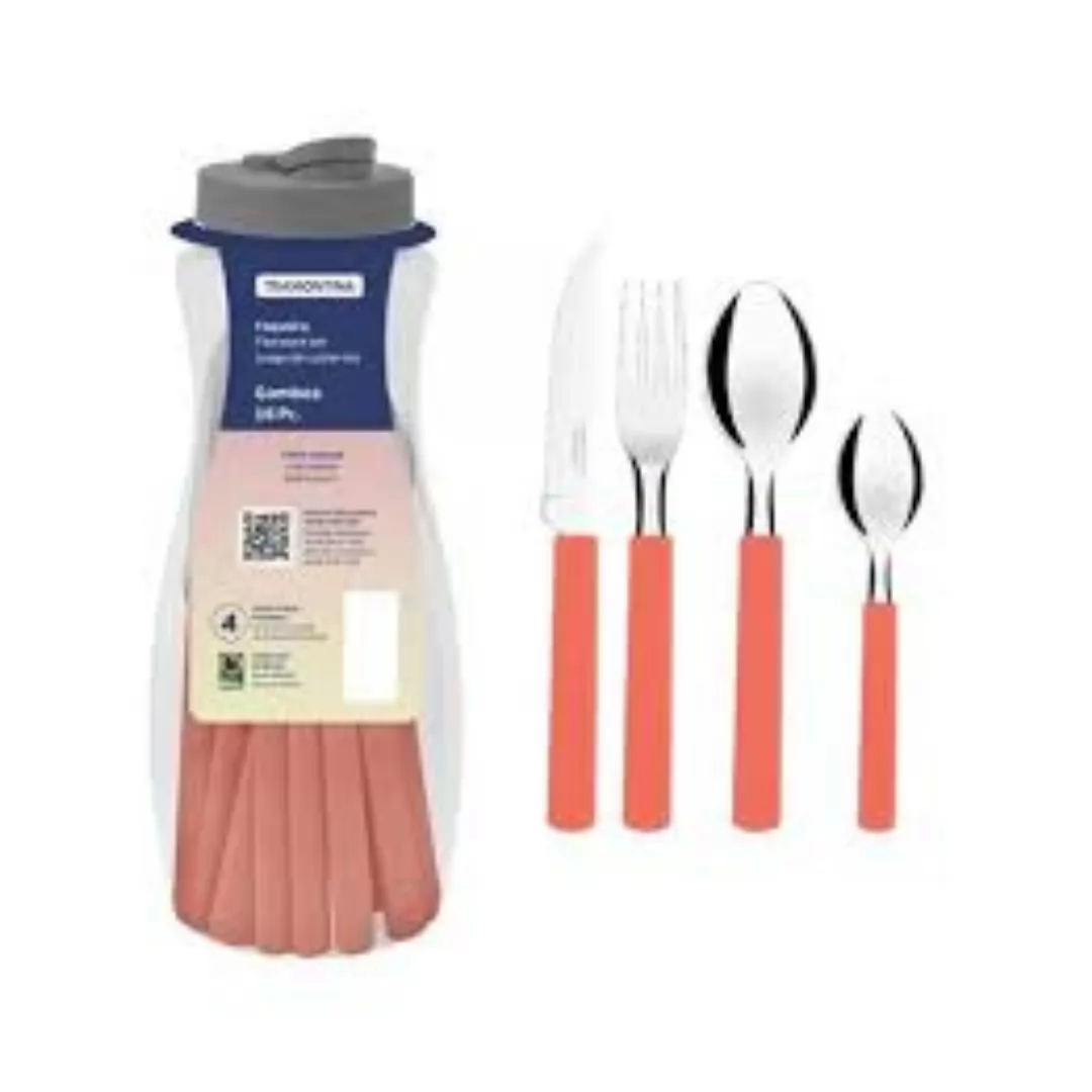 FAQUEIRO INOX 16PC GAMBOA VERM - SORTIDOS COM LAMINAS DE ACO INOX E CABOS DE POLIPROPILENO