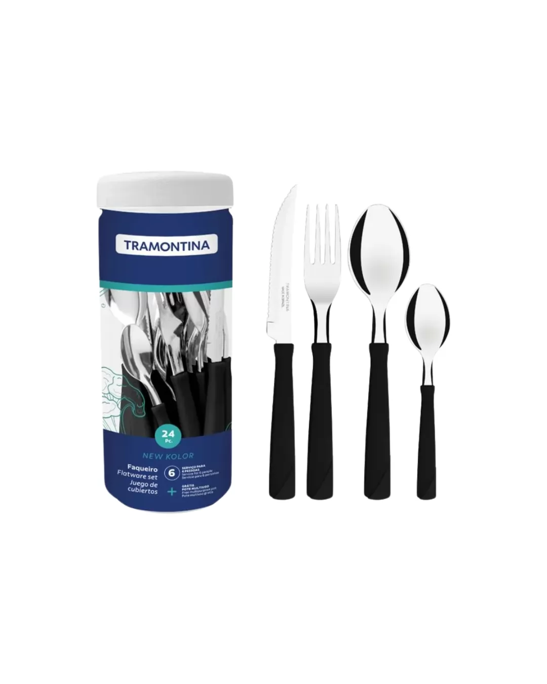 FAQUEIRO INOX 24PC NEW KOLOR PRETO - SORTIDOS COM LAMINAS DE ACO INOX E CABOS DE POLIPROPI