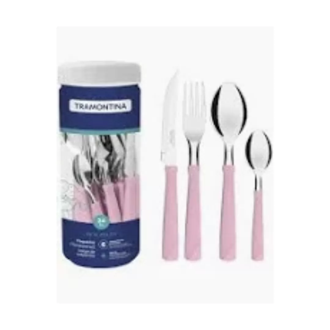 FAQUEIRO INOX 24PC NEW KOLOR ROSA - SORTIDOS COM LAMINAS DE ACO INOX E CABOS DE POLIPROPILO