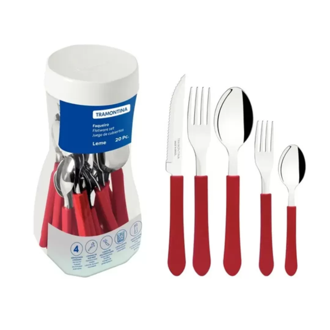 FAQUEIRO 20 PCS LEME VERMELHO - SORTIDOS COM LAMINAS DE ACO INOX E CABOS DE POLIPROPILENO