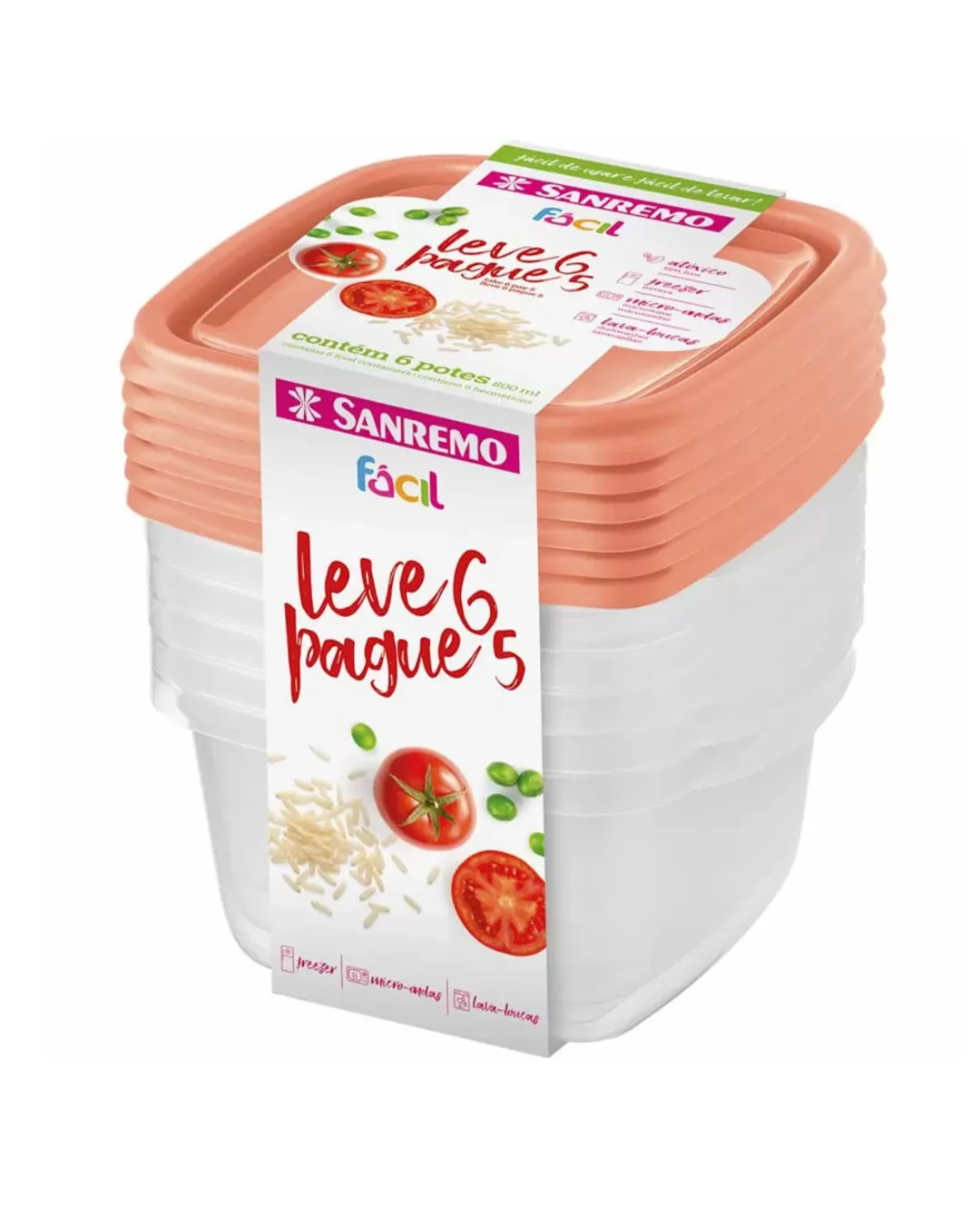 KIT POTES DE PLASTICO 800ML LEVE 6 PAGUE 5 - SANREMO