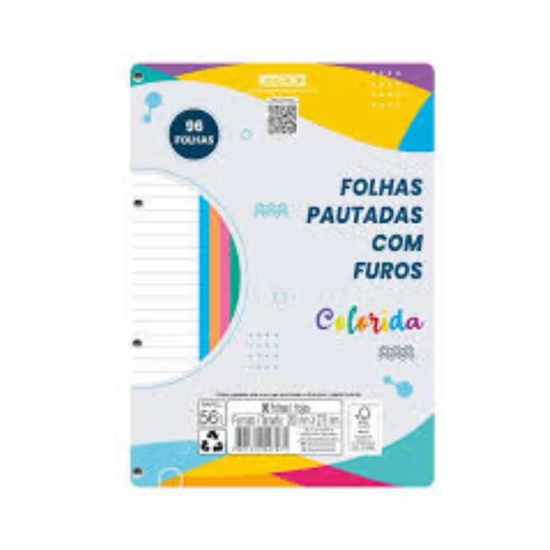 BLOCO PAUTADO  ESCOLAR C/FUROS 1M 96F COLORIDO-SÃO DOMINGOS