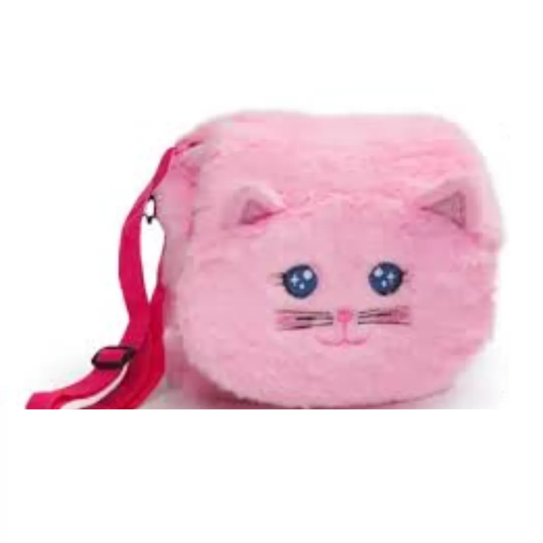 BOLSA ESCOLAR PELUCIA GATINHO ROSA-POLIBRINQ