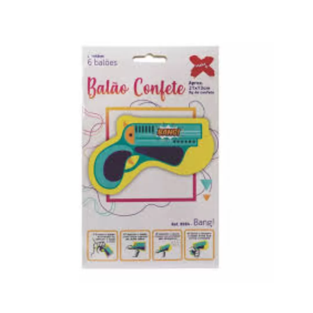 BALAO PISTOLA C/CONFETE C/6 - MAKE+