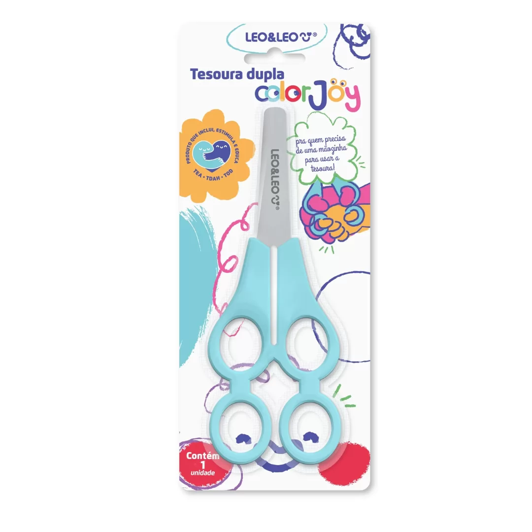 TESOURA ESCOLAR DUPLA TANDEM COLOR JOY - LEONORA
