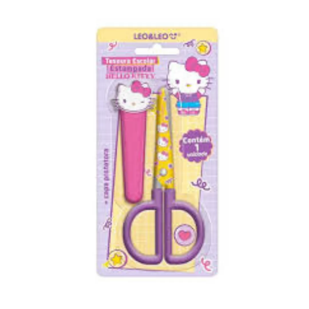 TESOURA ESCOLAR ESTAMPADA COM CAPA HELLO KITTY - LEONORA
