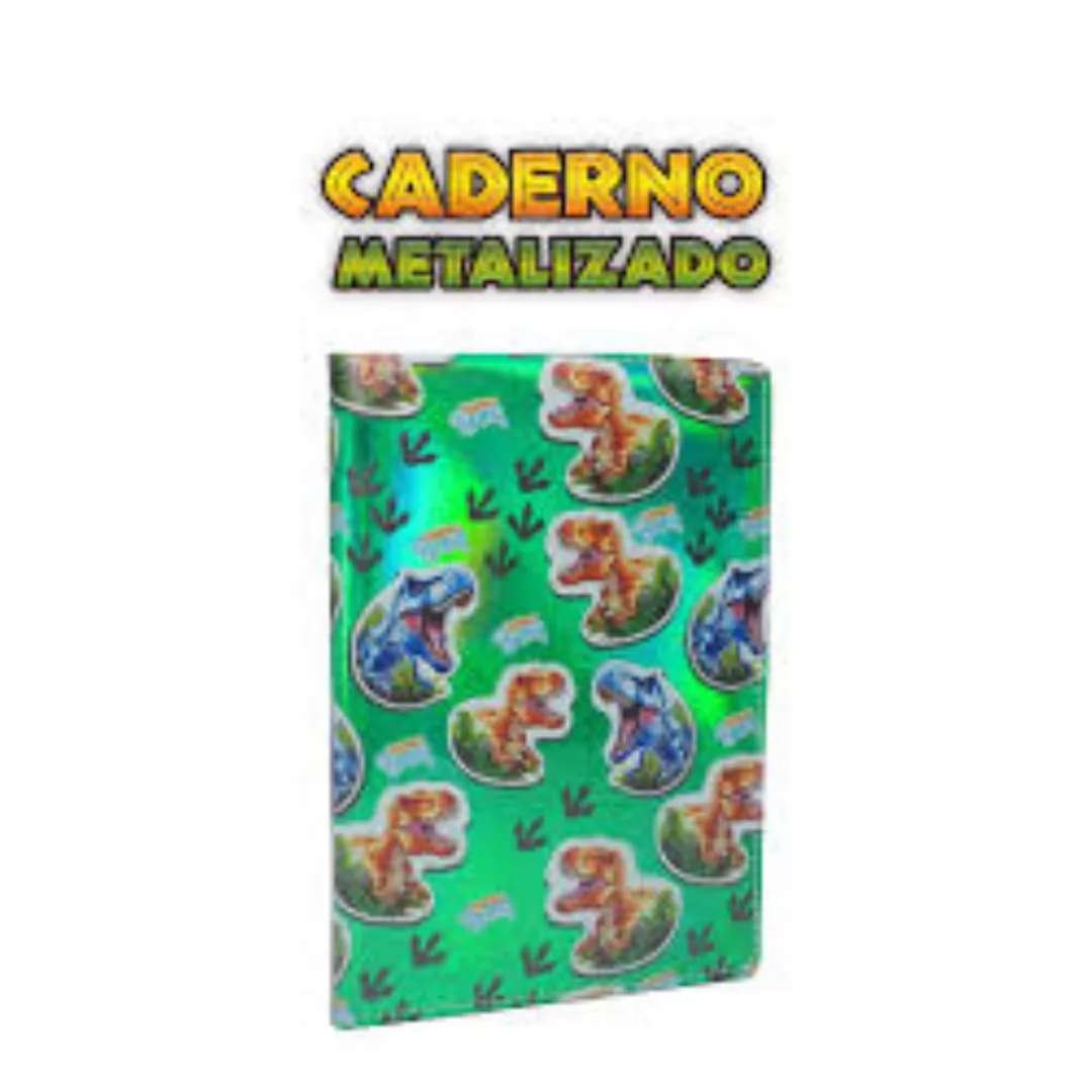 CADERNO 1/4 METALIZADO DINO - POLIBRINQ