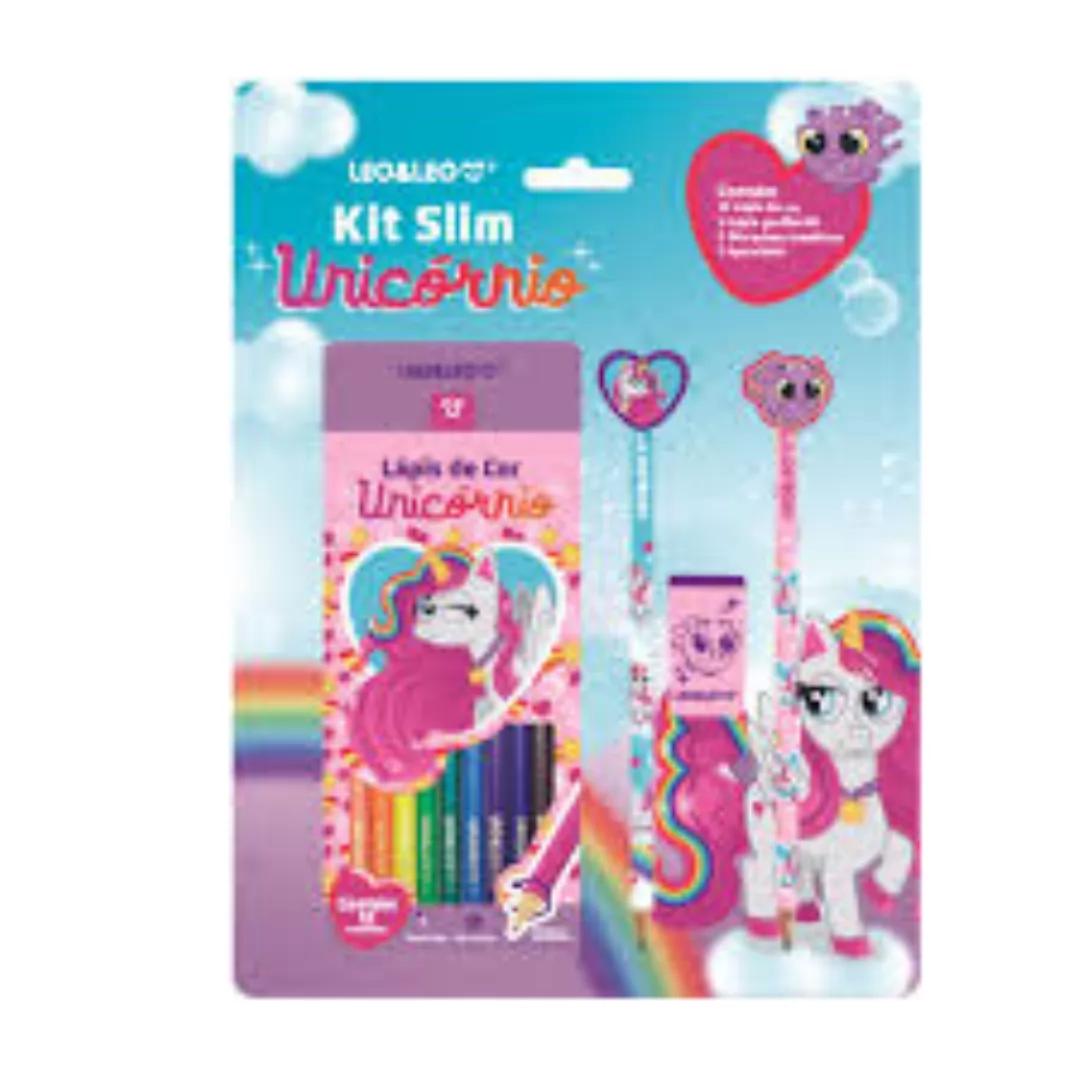 KIT LÁPIS HB UNICÓRNIO 2 LAPIS/APONTADOR/BORRACHA - LEONORA