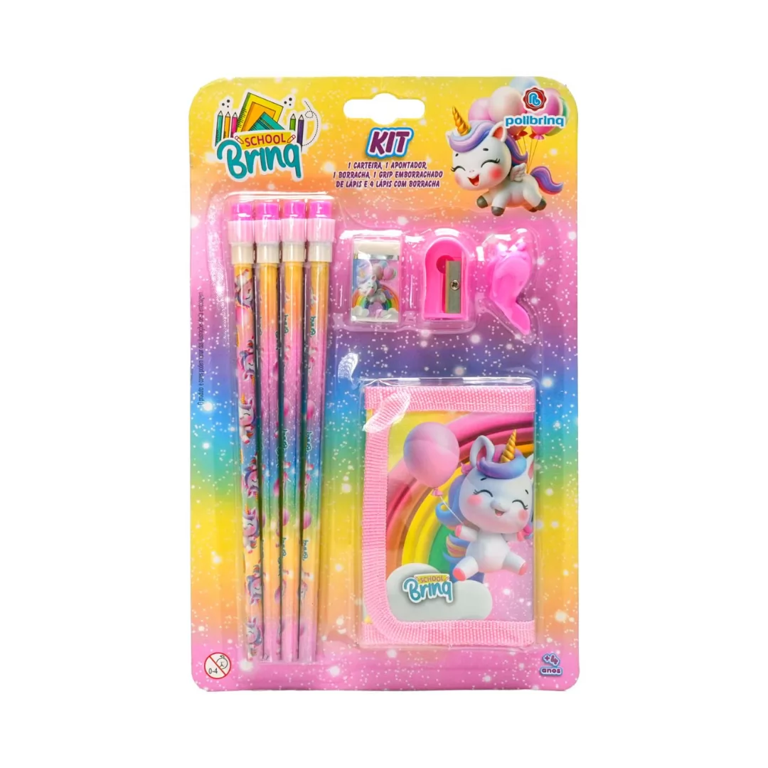 KIT ESCOLAR C/ CARTEIRA E CANETA 4 CORES - POLIBRINQ