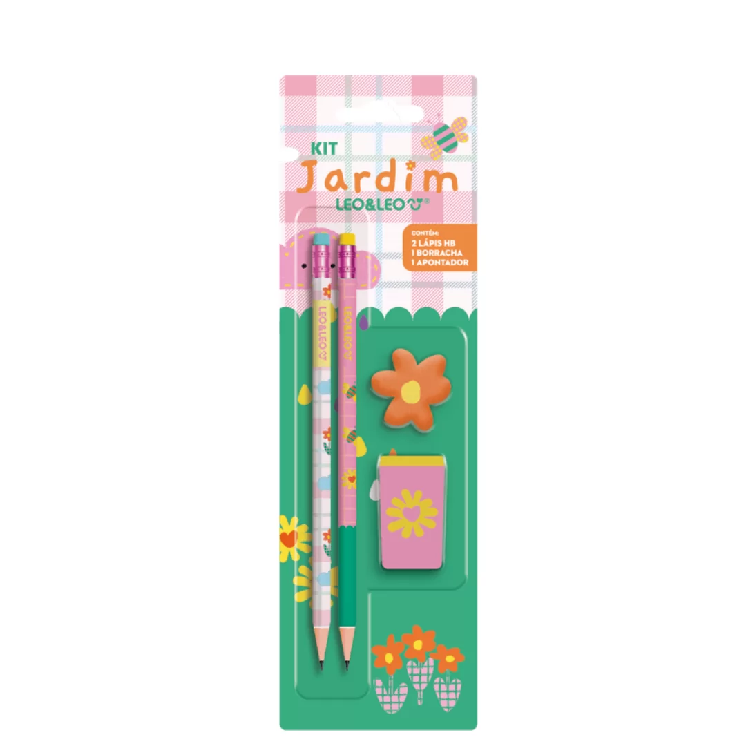 KIT JARDIM C/ 2 LÁPIS/ BORRACHA E APONTADOR - LEONORA