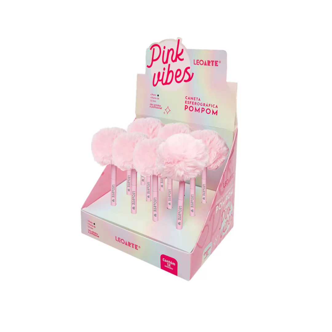 CANETA CORPO METAL POMPOM PINK VIBES - LEONORA