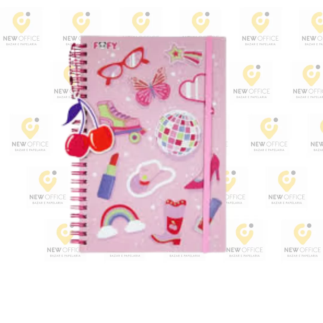 CADERNO CEREJINHA COM FITA ELASTICA- FOFY