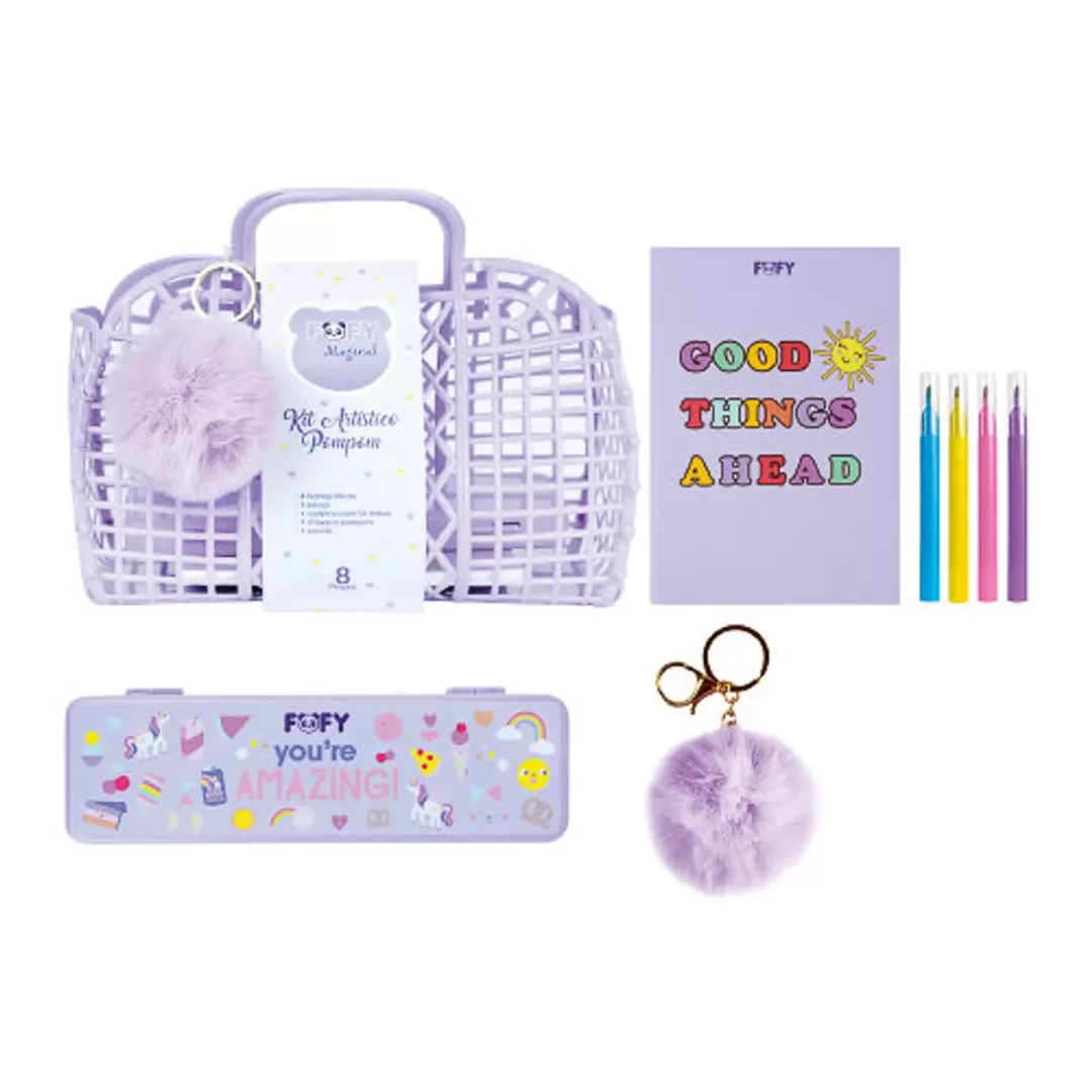 KIT ARTISTICO POMPOM BOLSA CESTINHO - FOFY