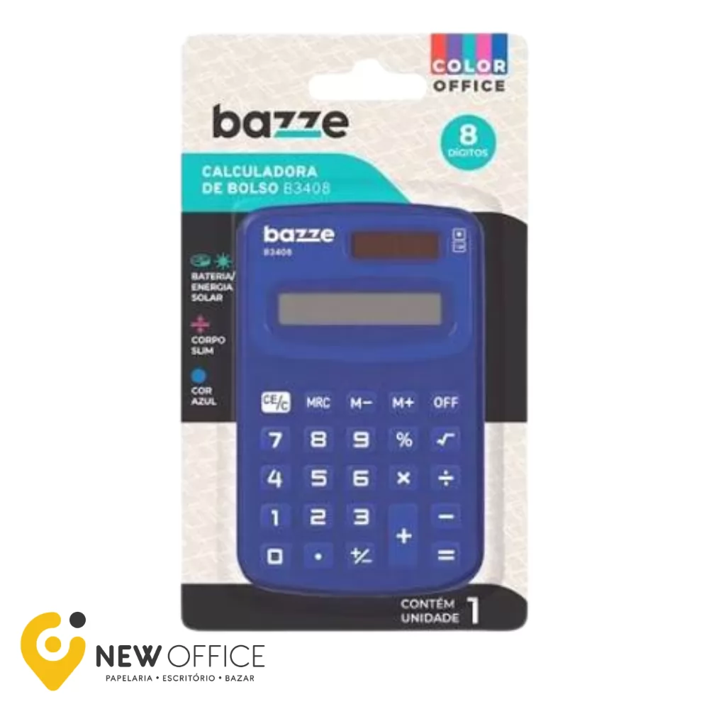 CALCULADORA DE BOLSO B3408 AZUL - BAZZE
