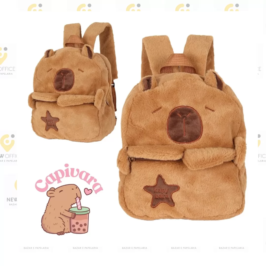 MOCHILA CAPIVARA PELUCIADO MARROM - UP4YOU