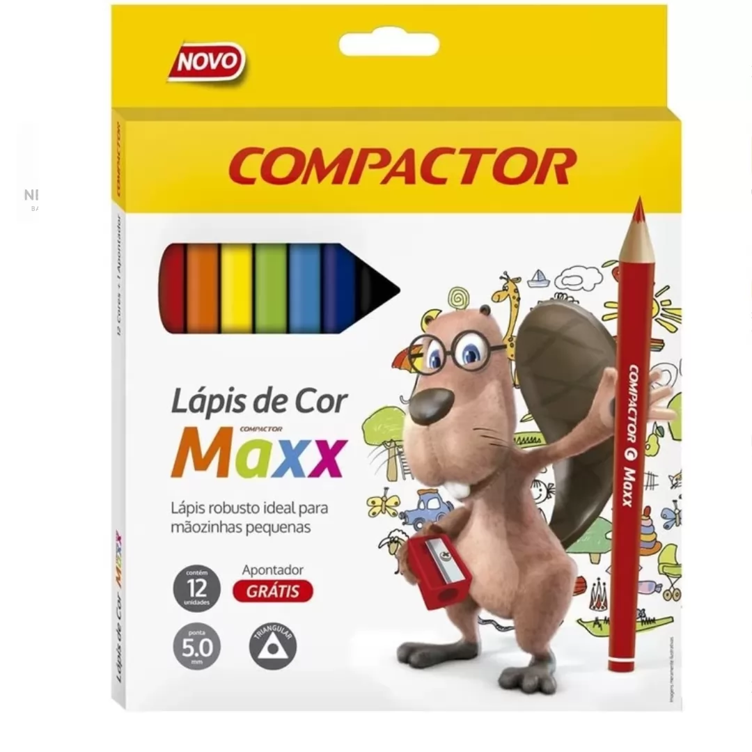 KIT 12 CORES TRIANGULAR + APONTADOR MAXX - COMPACTOR