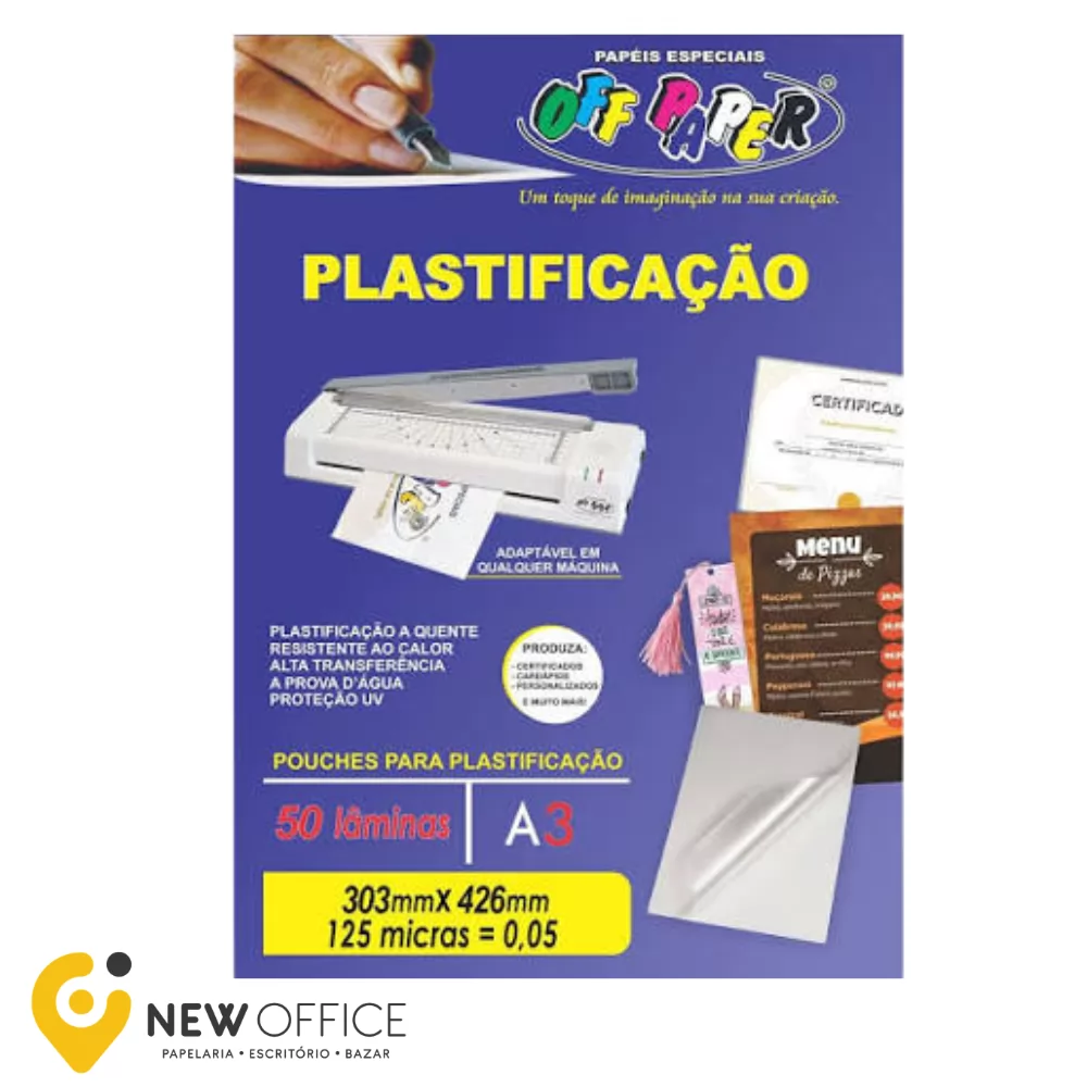 LÂMINA PARA PLASTIFICACAO A3 303MMX426MM UNIDADE - OFF PAPER