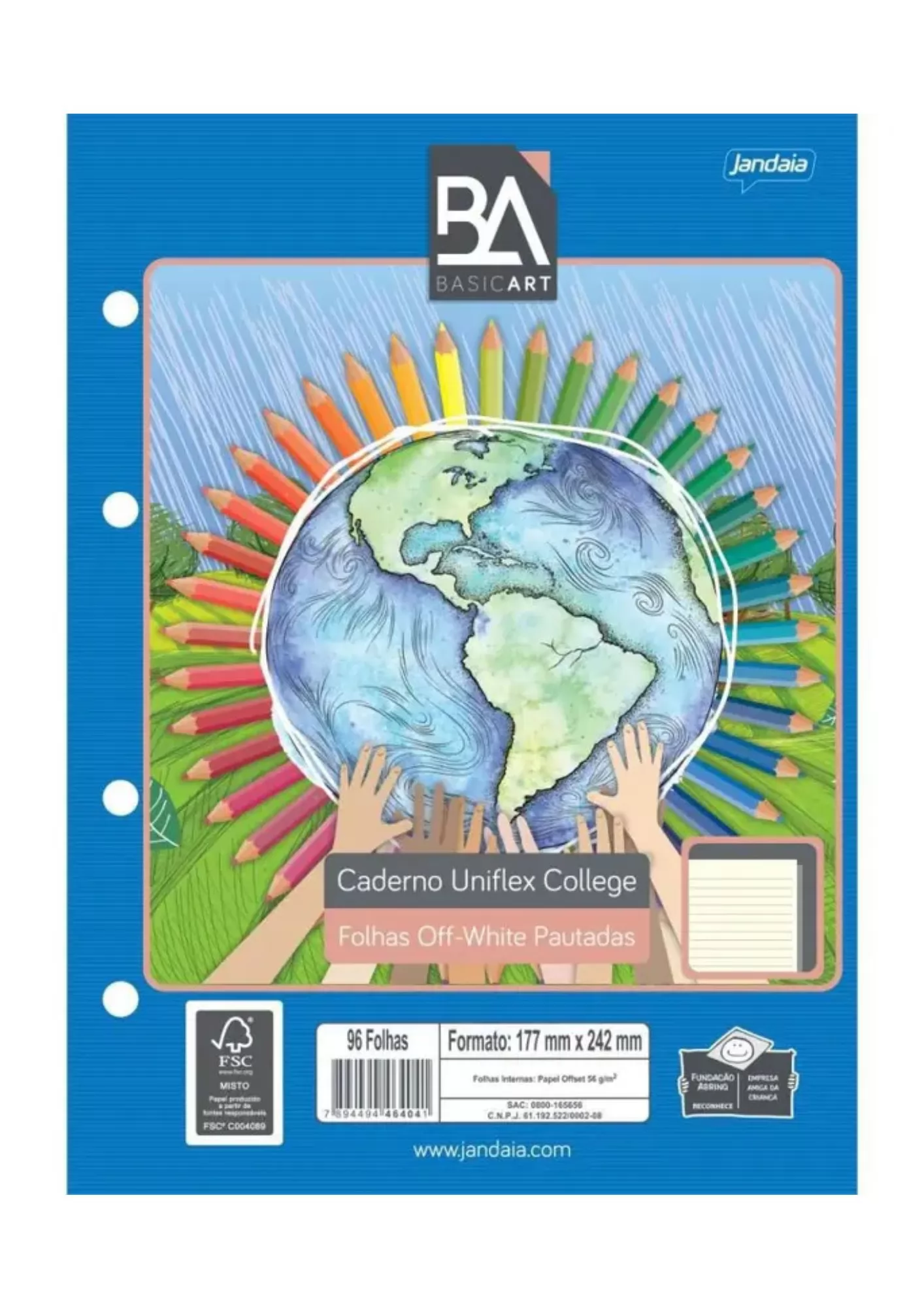 BLOCO PARA FICHARIO COLEGIAL UNIFLEX OFF WHITE 80FLS -  JANDAIA