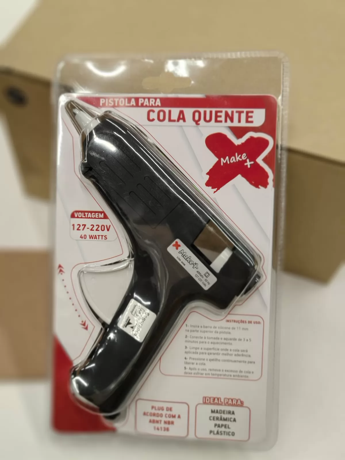PISTOLA P/ COLA QUENTE GRANDE 40W - MAKE+