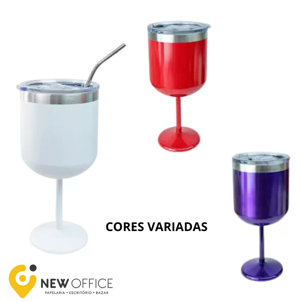 TACA DE INOX COM TAMPA E CANUDO 550ML CORES SORTIDAS- GOLDEN RIO