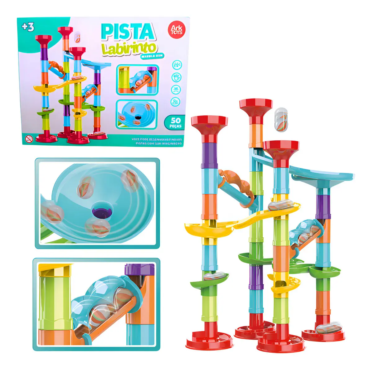 PISTA LABIRINTO MARBLE RUN 50 PEÇAS - ARK TOYS