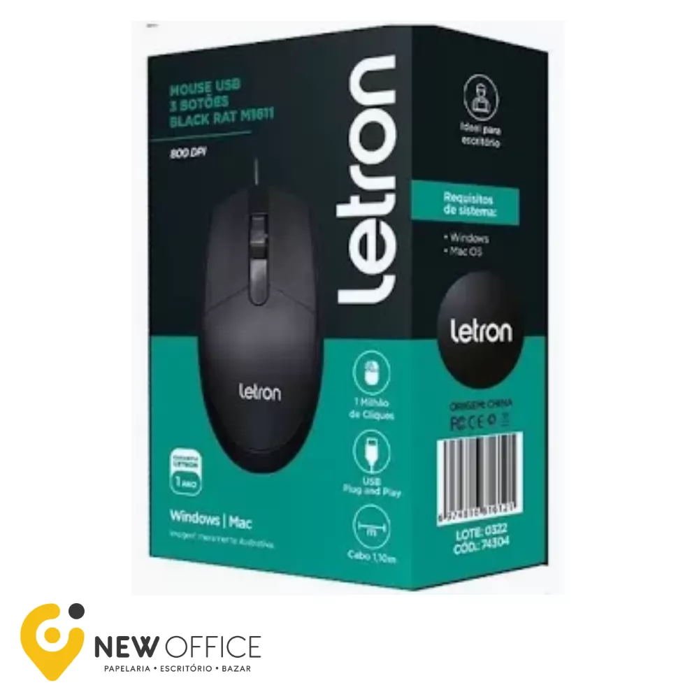 MOUSE OPTICO OFFICE JOB FIO USB 4D -LETRON