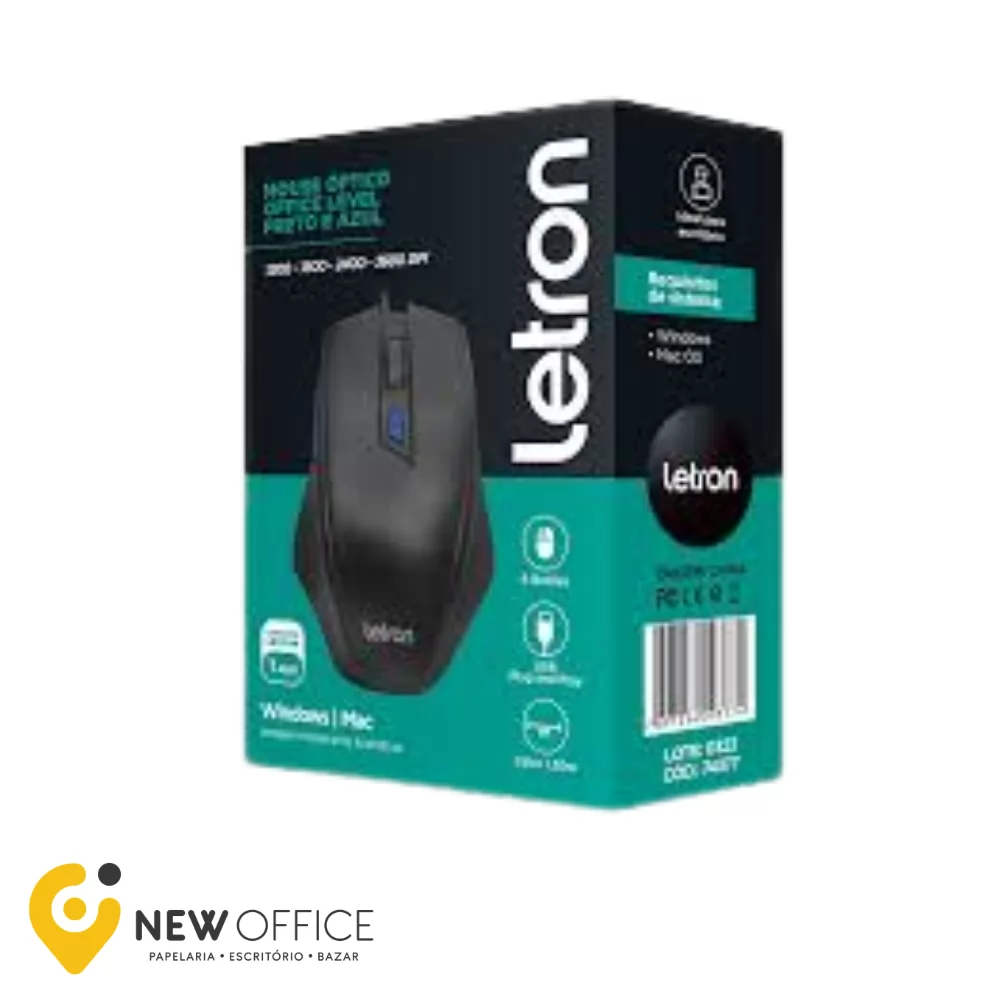 MOUSE OPTICO OFFICE LEVEL FIO 6D ERGONOMICO - LETRON