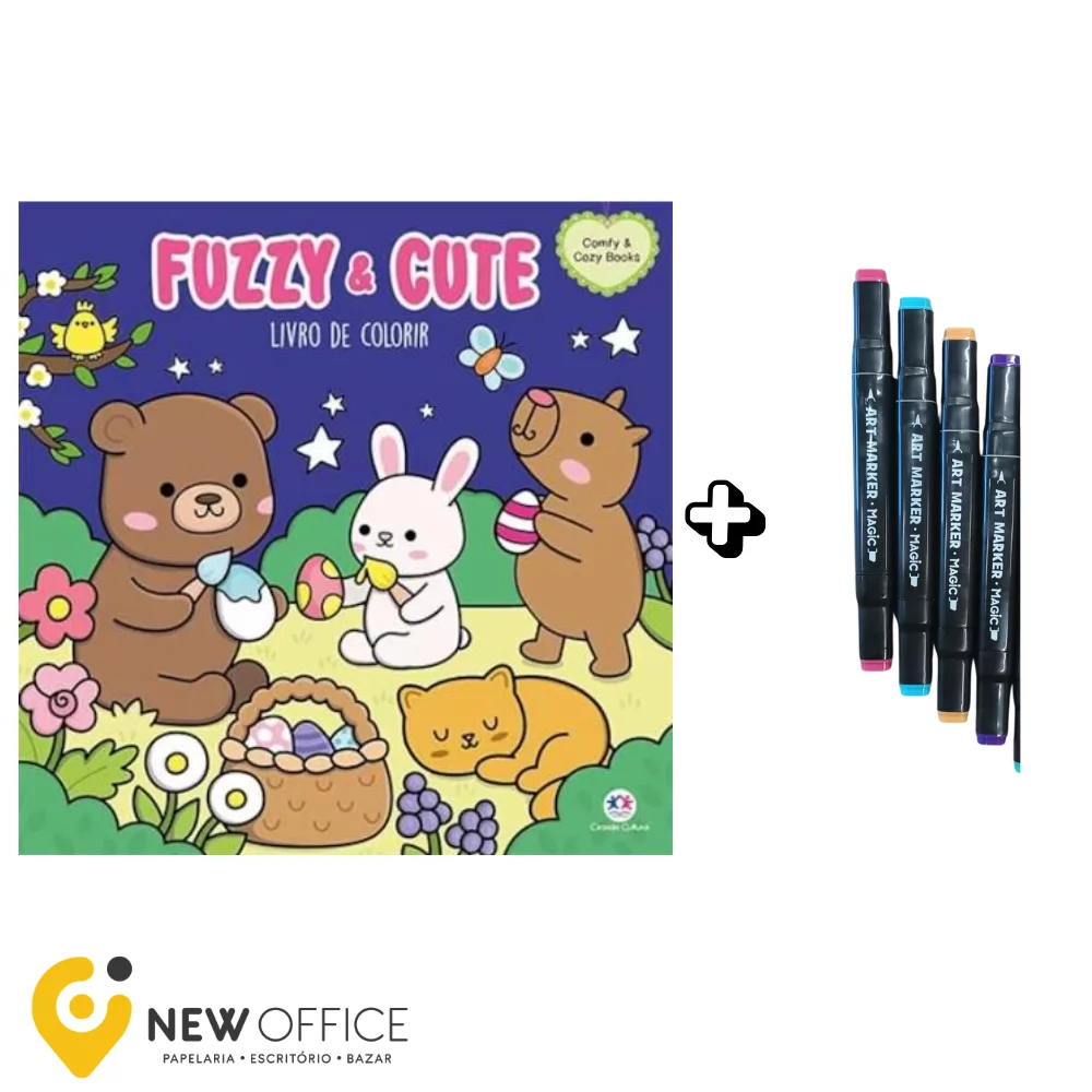 LIVRO COLORIR FUZZY & CUTE C/4 MARCADORES PONTA DUPLA-  MAGIC