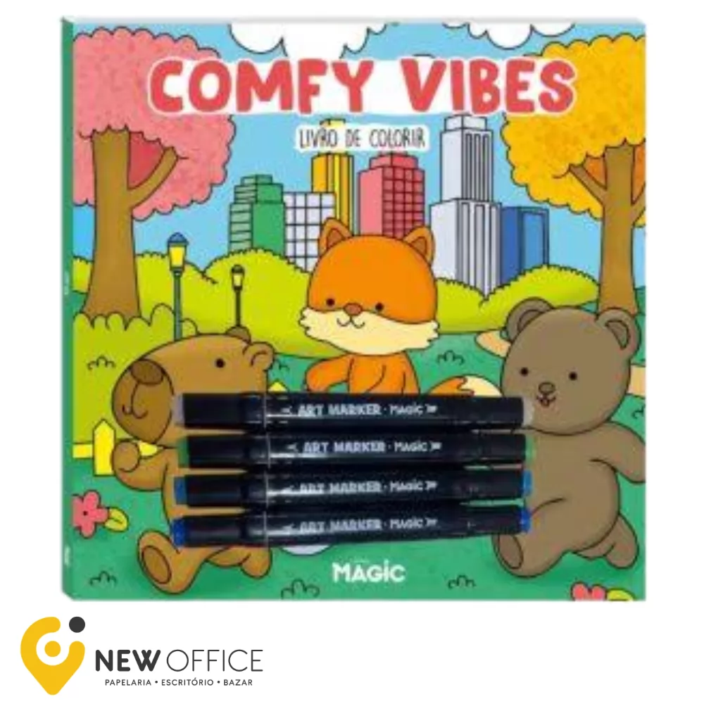 LIVRO COLORIR COMFY VIBES C/4 MARCADORES PONTA DUPLA-  MAGIC
