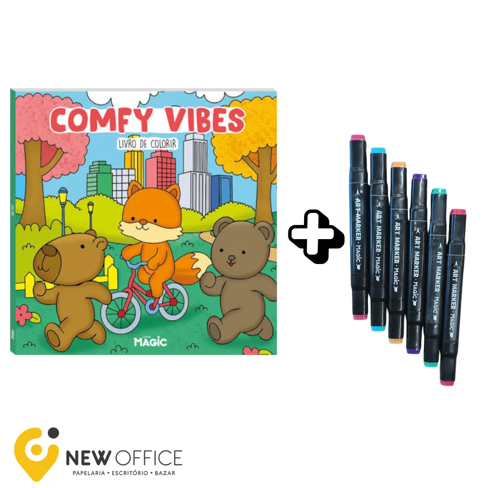 LIVRO DE COLORIR C/6 MARCADORES PONTA DUPLA COMFY VIBES-  MAGIC KIDS