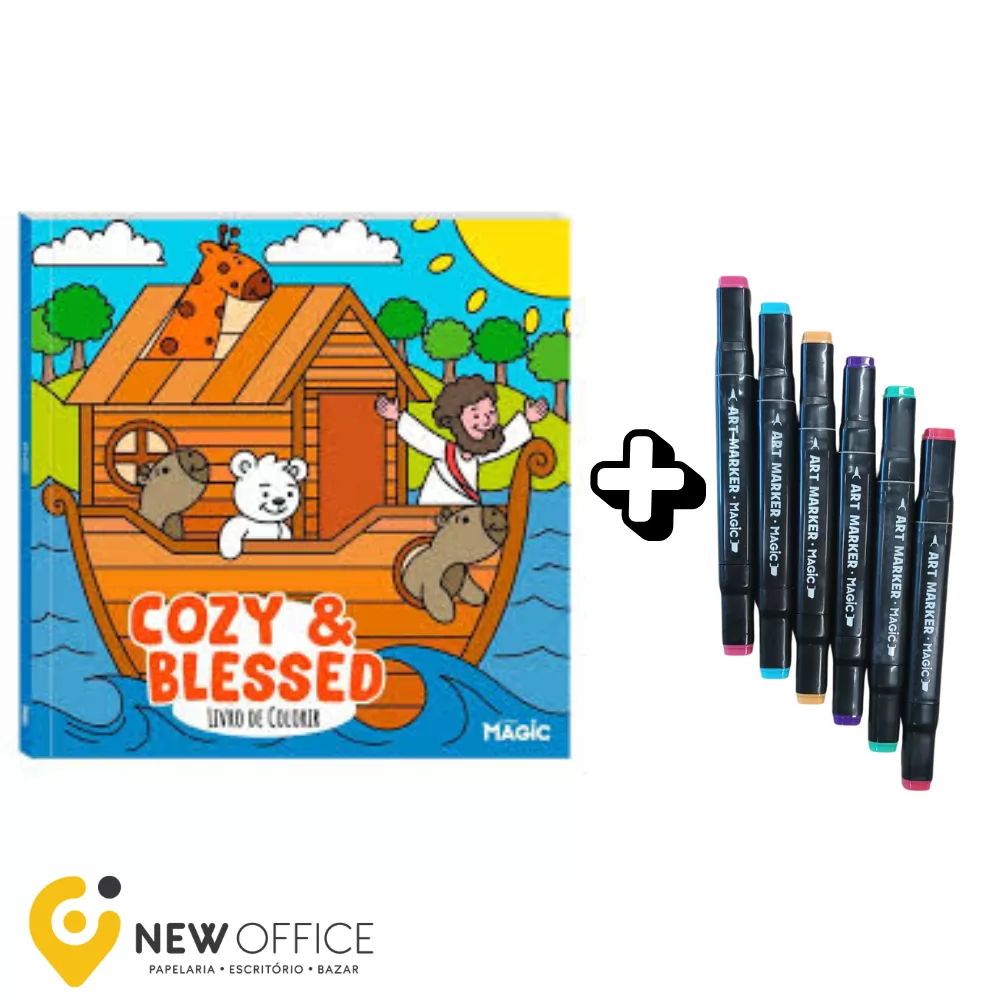 LIVRO DE COLORIR C/6 MARCADORES PONTA DUPLA COZY & BLESSED- MAGIC