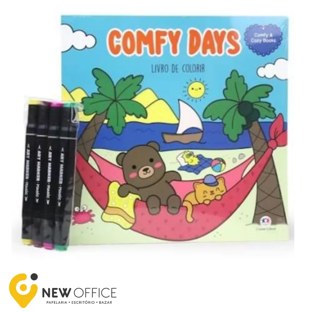 LIVRO COLORIR COMFY DAYS C/4 MARCADORES PONTA DUPLA- MAGIC