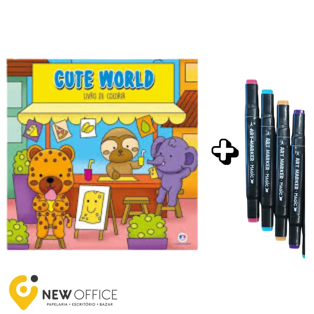 LIVRO COLORIR CUTE WORLD C/4 MARCADORES PONTA DUPLA -MAGIC