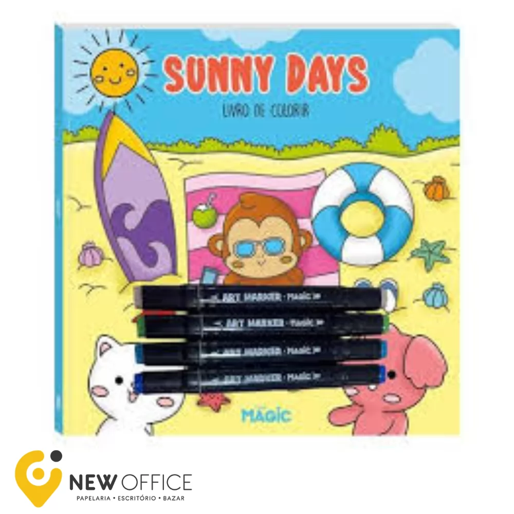 LIVRO COLORIR SUNNY DAYS C/4 MARCADORES PONTA DUPLA- MAGIC