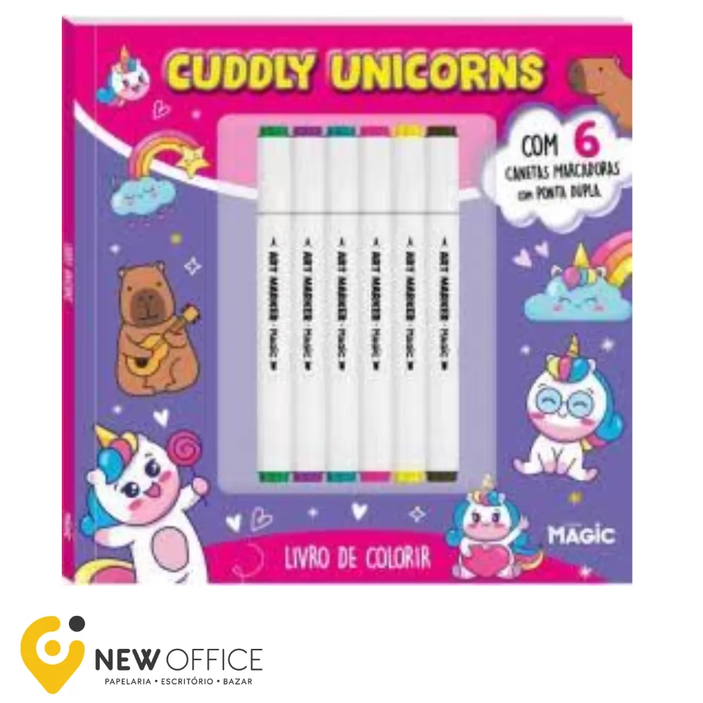 LIVRO COLORIR C/6 MARCADORES PONTA DUPLA CUDDLY UNICORNS- MAGIC