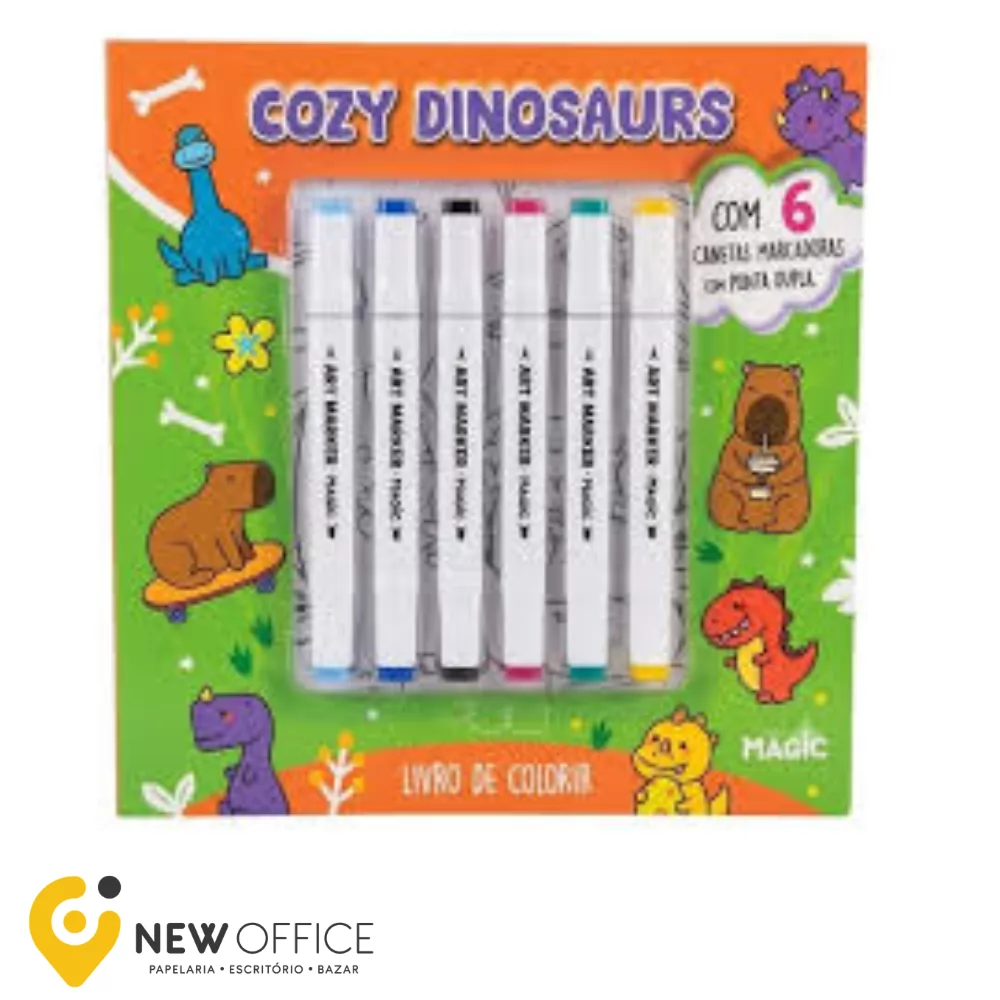 LIVRO COLORIR C/6 MARCADORES DUPLO COZY DINOSAURS- MAGIC