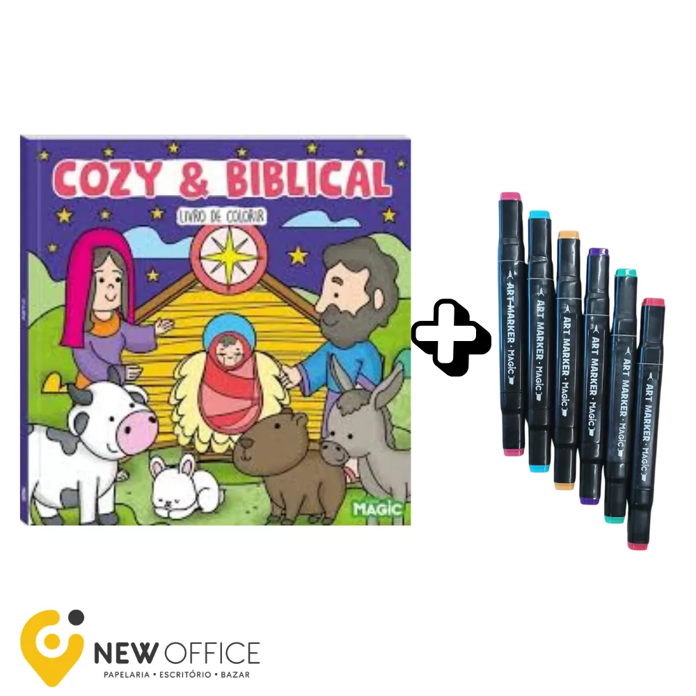 LIVRO DE COLORIR C/6 MARCADORES PONTA DUPLA COZY & BIBLICAL - MAGIC