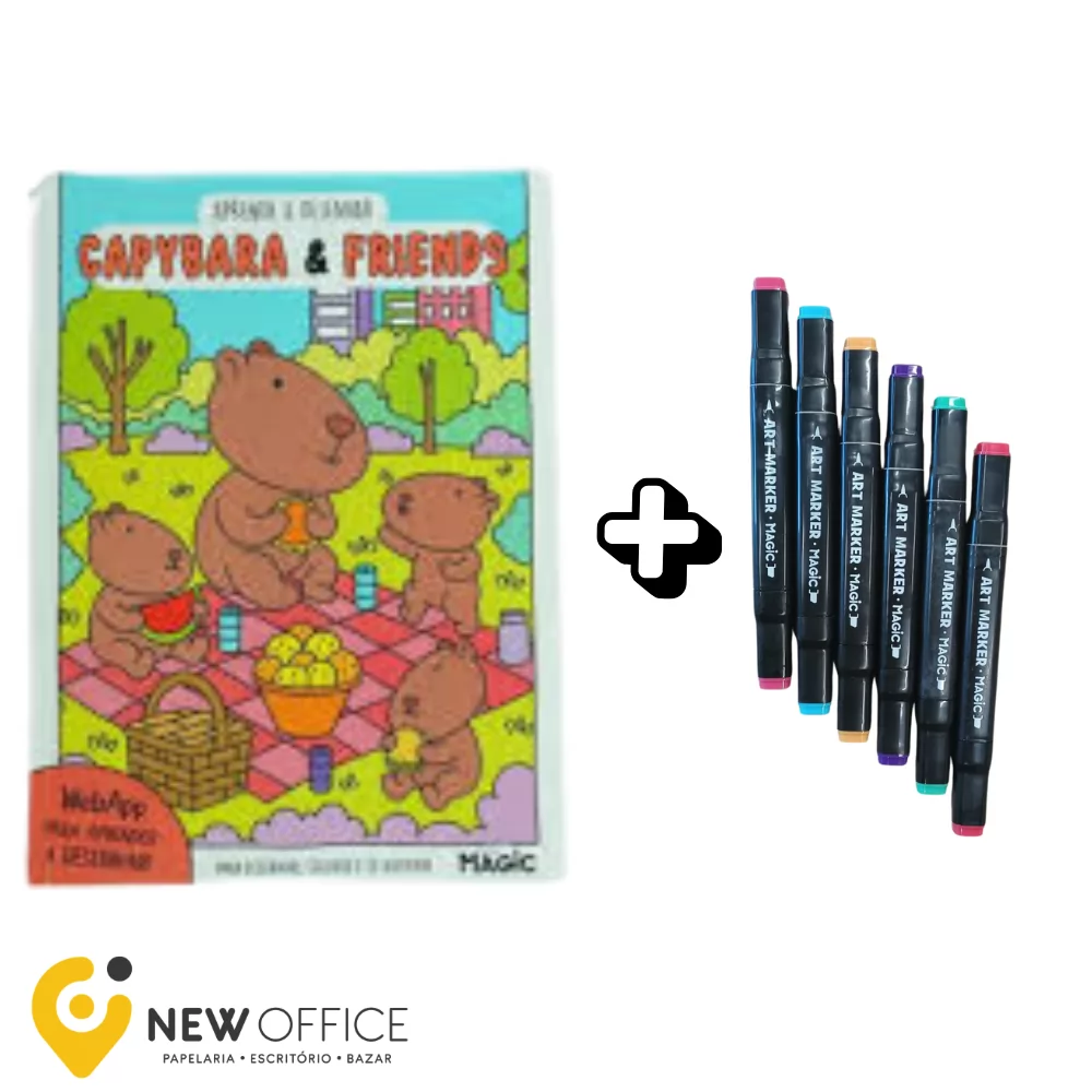 LIVRO APRENDA A DESENHAR C/6 MARCADORES PONTA DUPLA CAPYBARAS & FRIENDS-  MAGIC