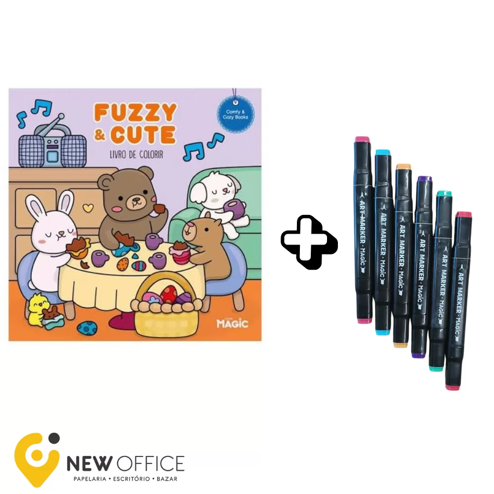 LIVRO DE COLORIR C/6 MARCADORES PONTA DUPLA FUZZY & CUTE-  MAGIC