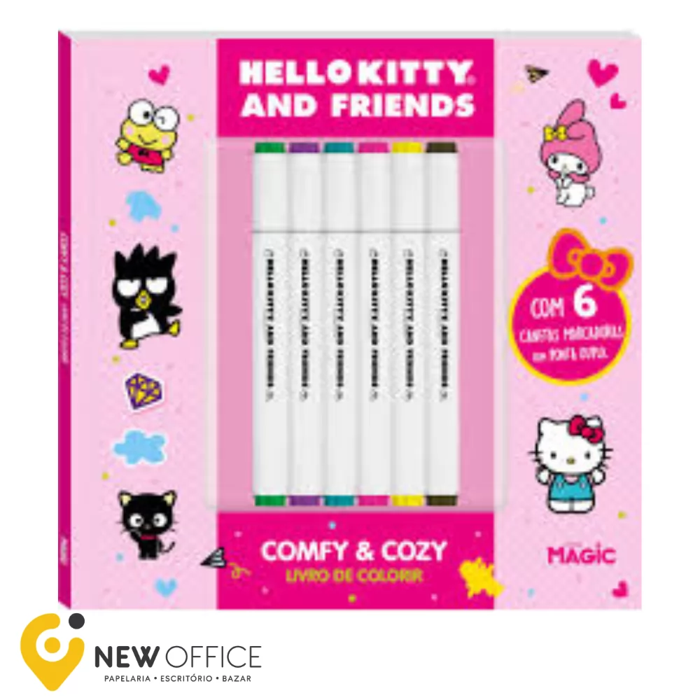 LIVRO COLORIR C/6 MARCADORES PONTA DUPLA HELLO KITTY-  MAGIC