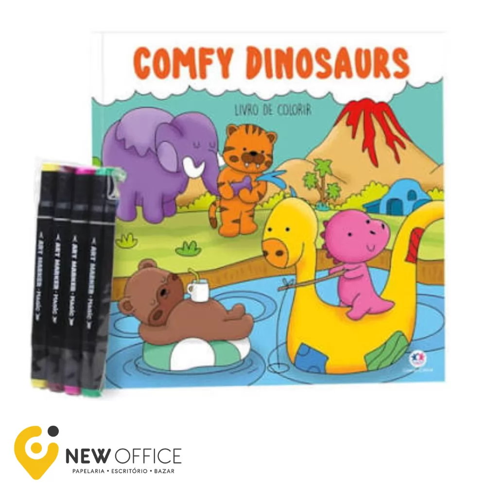 LIVRO COLORIR COMFY DINOSAURS C/4 MARCADORES PONTA DUPLA-  MAGIC