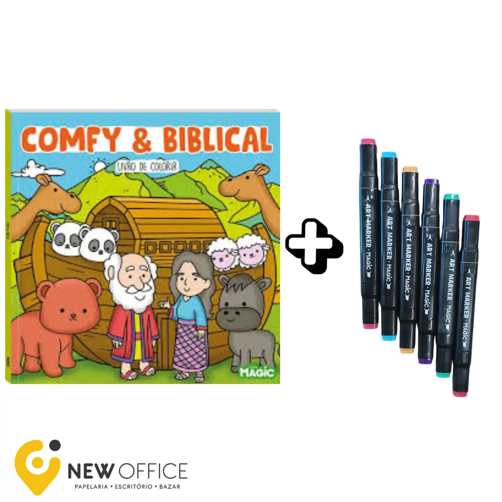 LIVRO DE COLORIR C/6 MARCADORES PONTA DUPLA COMFY & BIBLICAL - MAGIC