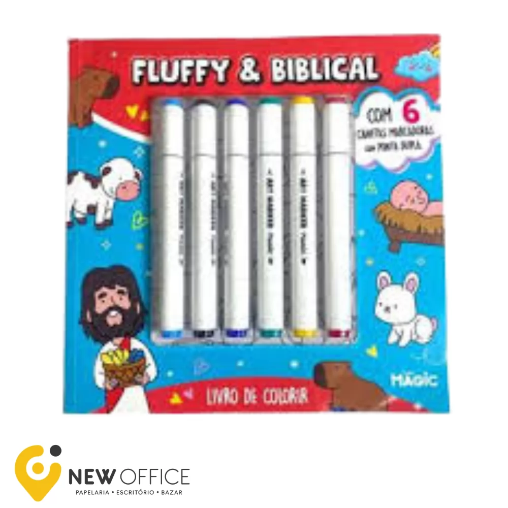 LIVRO COLORIR C/6 MARCADORES PONTA DUPLA FUFFLY & BIBLICAL-  MAGIC