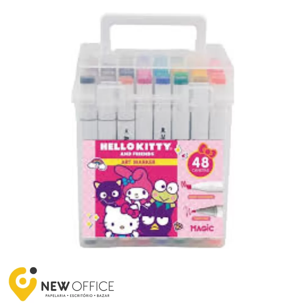 KIT ART MARKER C/48 MARCADORES PONTA DUPLA HELLO KITTY- MAGIC