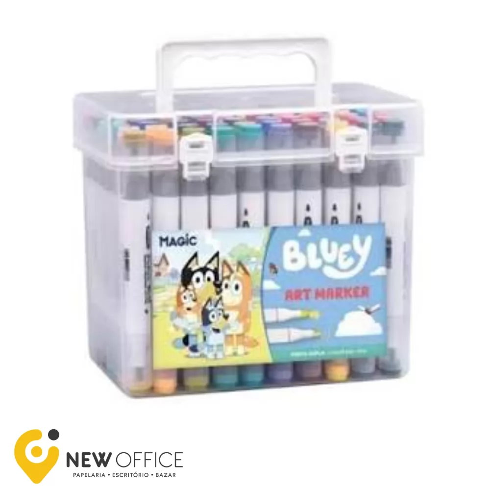 KIT ART MARKER C/ 48 MARCADORES PONTA DUPLA BLUEY- MAGIC